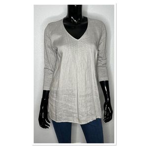 J.Jill Love Linen Women's 3/4 Sleeve V-Neckline Top Sz S Gray